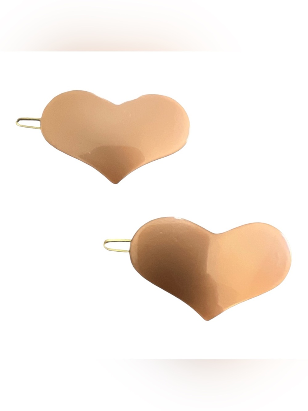Vintage Pearlescant Brown French Heart Barrettes, One Pair , Deadstock